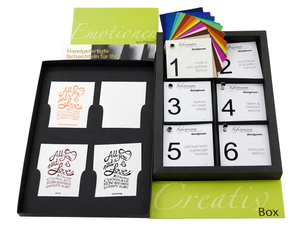 Creativ-Box – Kartonfarben und Strukturen der Süßen Schachtel Manufaktur